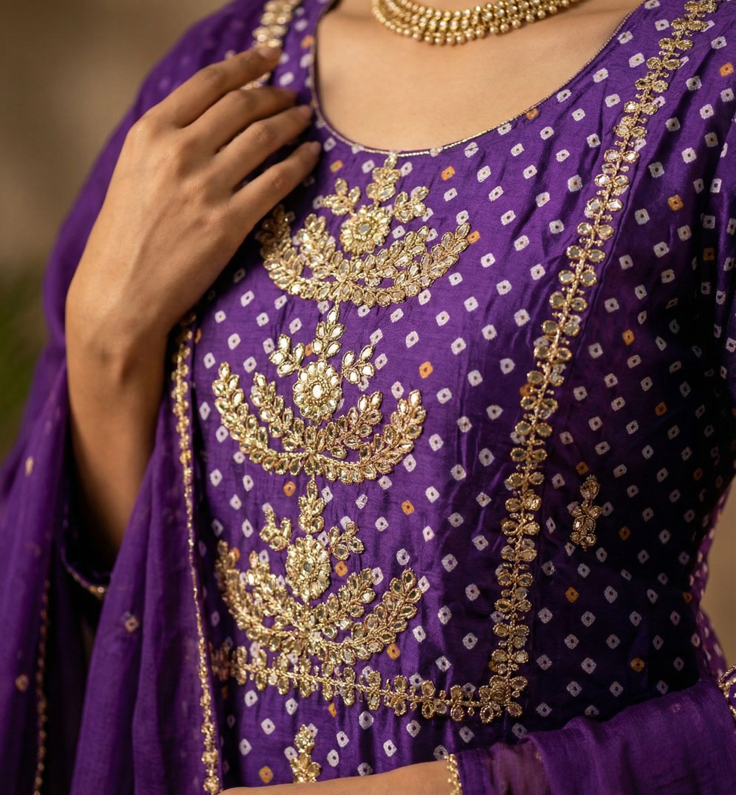 Exclusive Purple Chinon Kurta Set with Gold Embroidery & Portable 5-in-1 Travel Makeup Brush Set with Mirror - Festive Ready Beauty & Fashion Combo