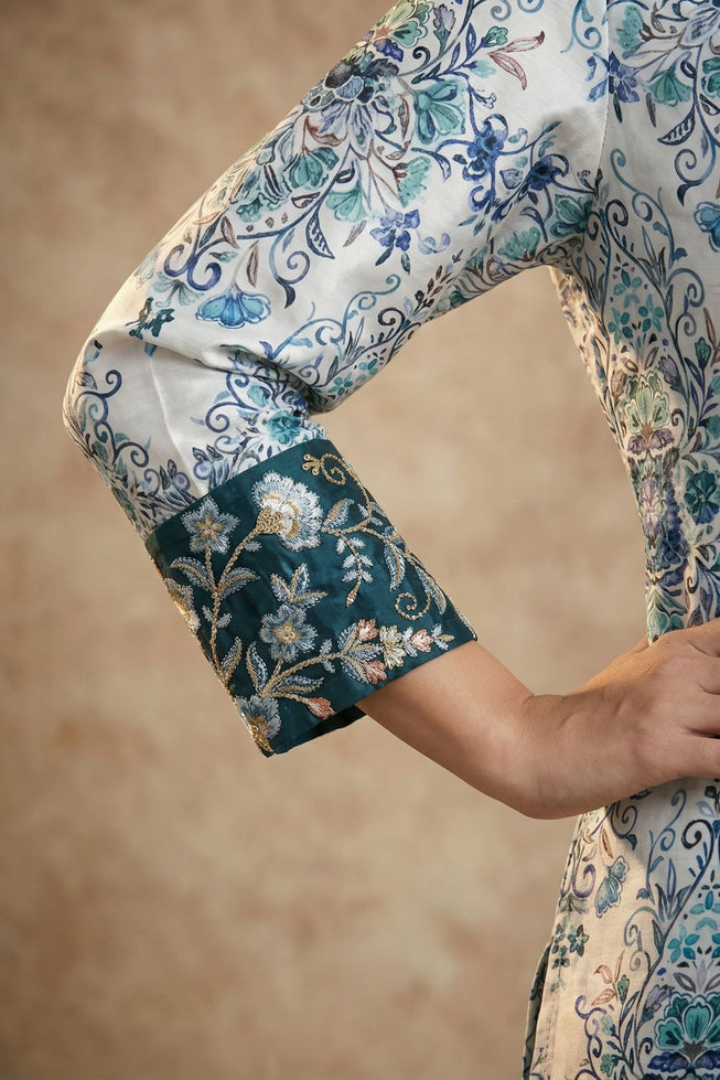 Premium Tebby Organza Embroidered Co-ord Set - Teal & Floral Party Wear