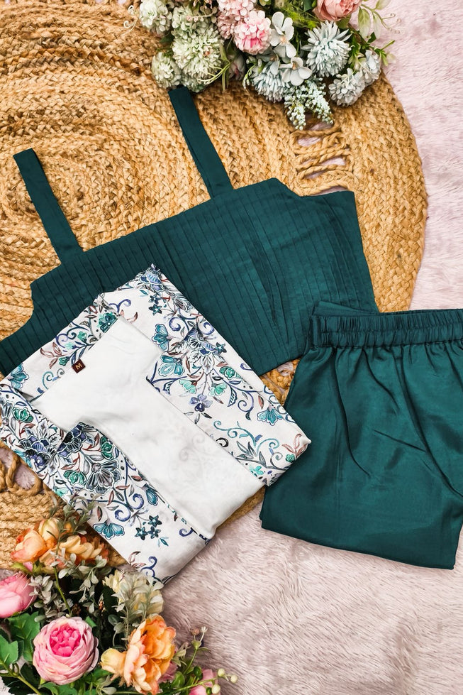 Premium Tebby Organza Embroidered Co-ord Set - Teal & Floral Party Wear