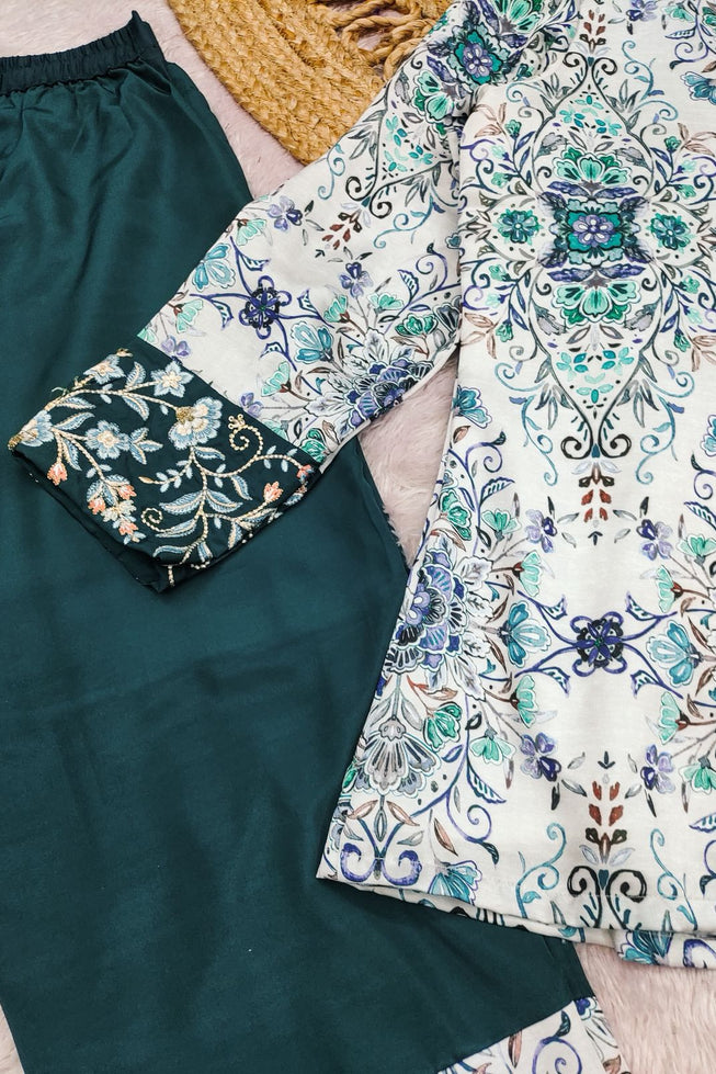Premium Tebby Organza Embroidered Co-ord Set - Teal & Floral Party Wear
