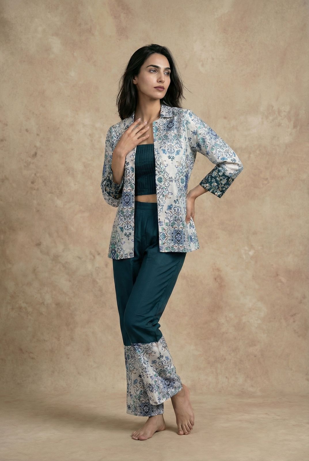 Premium Tebby Organza Embroidered Co-ord Set - Teal & Floral Party Wear