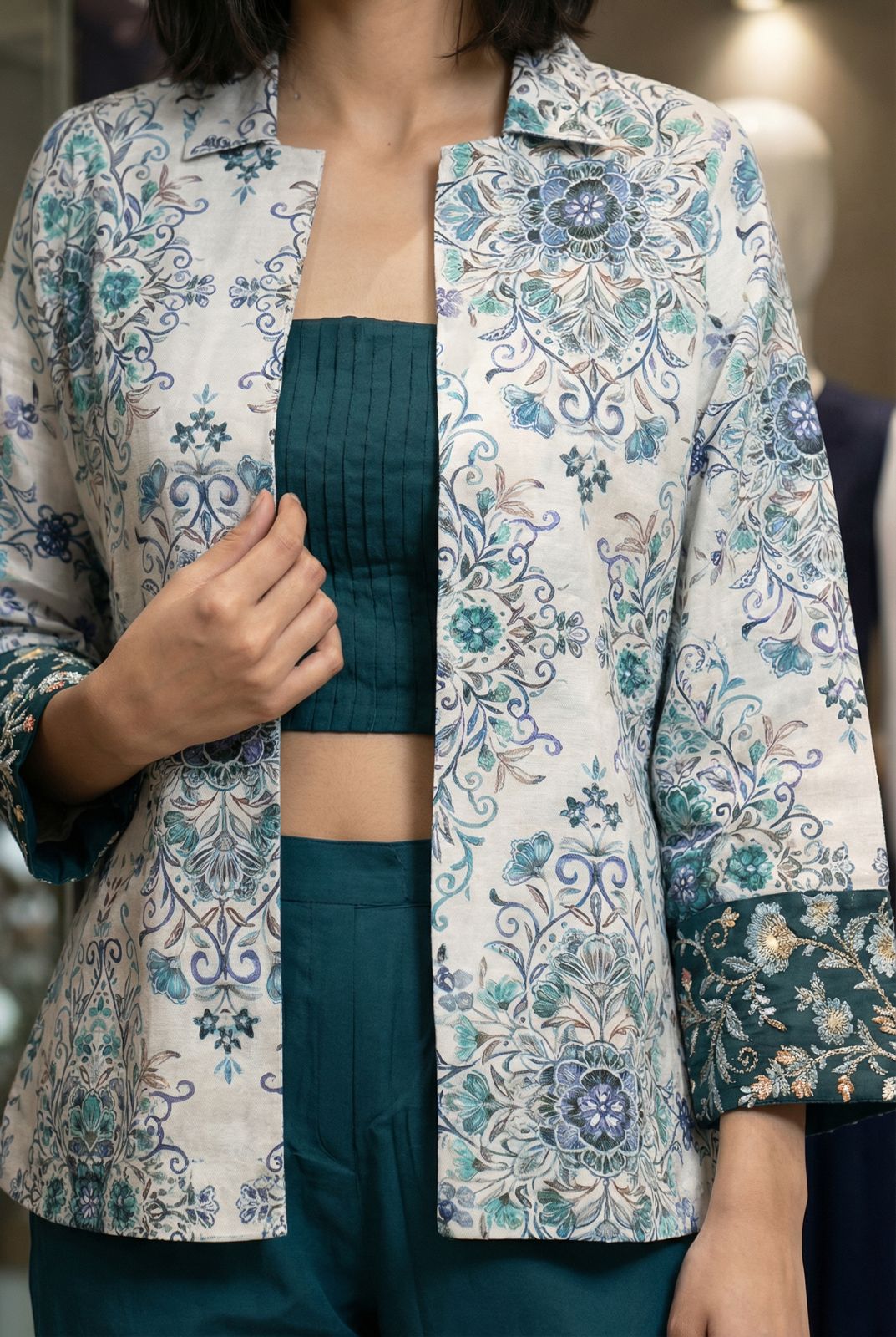 Premium Tebby Organza Embroidered Co-ord Set - Teal & Floral Party Wear