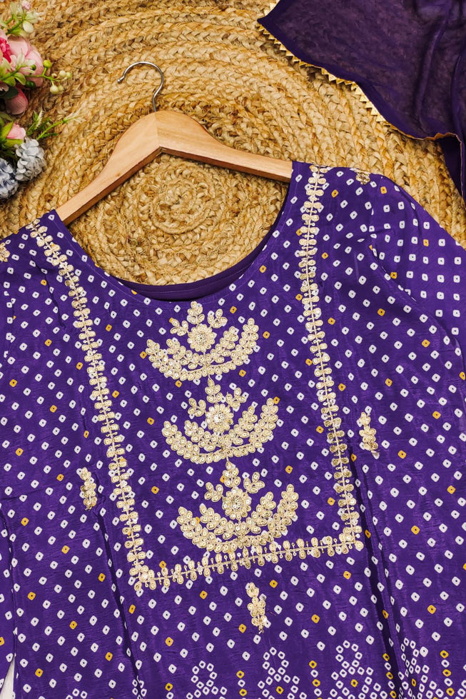 Exclusive Purple Chinon Kurta Set with Gold Embroidery & Portable 5-in-1 Travel Makeup Brush Set with Mirror - Festive Ready Beauty & Fashion Combo